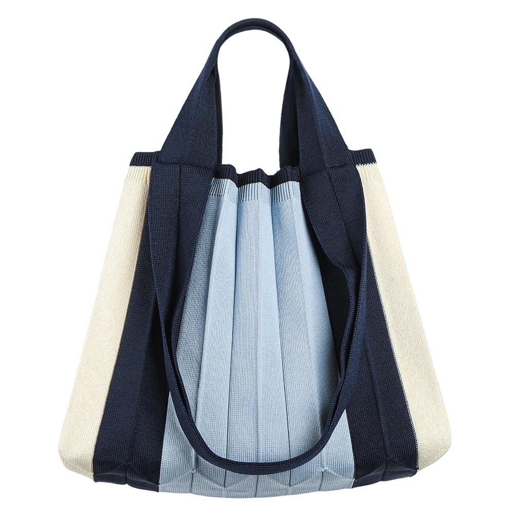 New PleatsMama Pleated Bag Elegant Navy and Light Blue Tote Bag